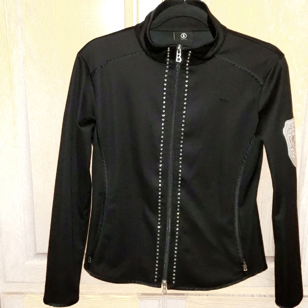 Bogner athletic long sleeve zip up sweatshirt with ornaments. Size M.